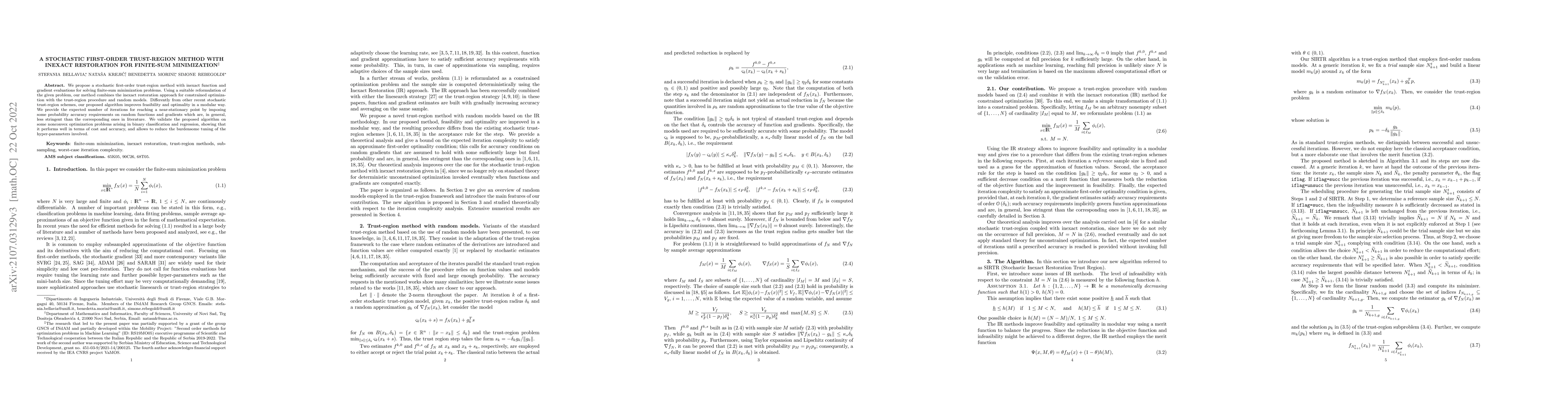 Thumbnail for A stochastic first-order trust-region method with inexact restoration
  for finite-sum minimization