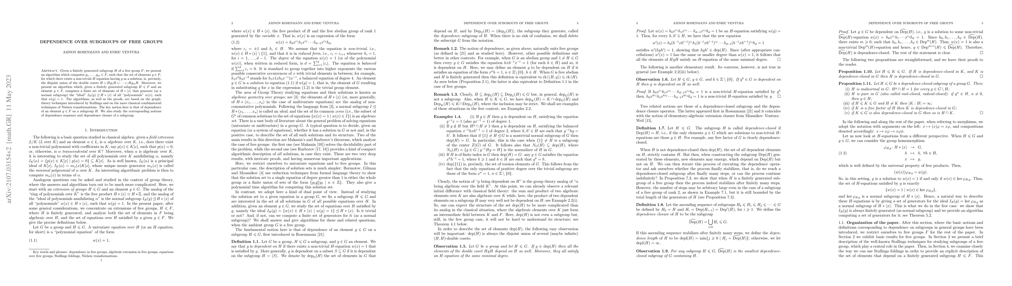 Thumbnail for Dependence over subgroups of free groups