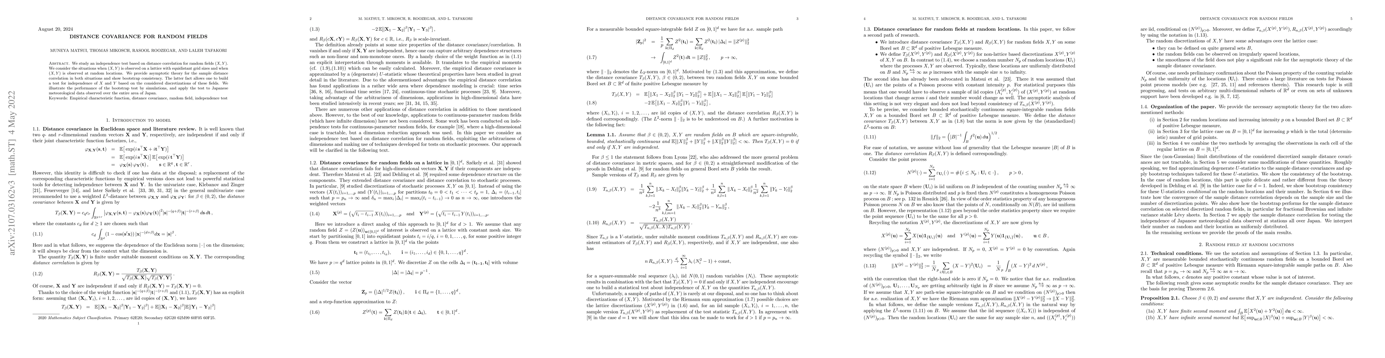 Thumbnail for Distance covariance for random fields