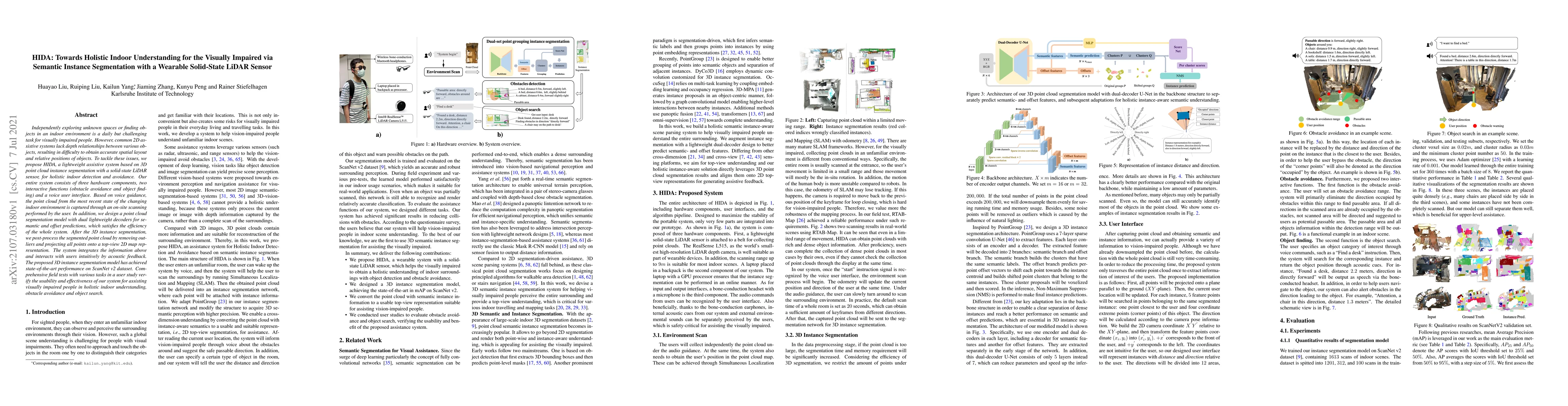 Thumbnail for HIDA: Towards Holistic Indoor Understanding for the Visually Impaired
  via Semantic Instance Segmentation with a Wearable Solid-State LiDAR Sensor