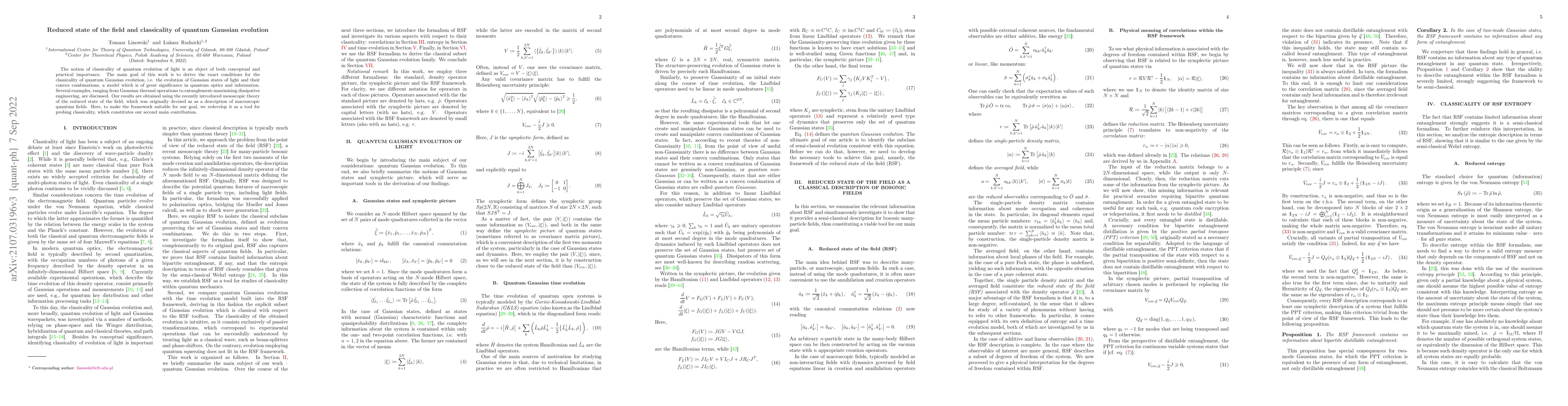 Thumbnail for Reduced state of the field and classicality of quantum Gaussian
  evolution