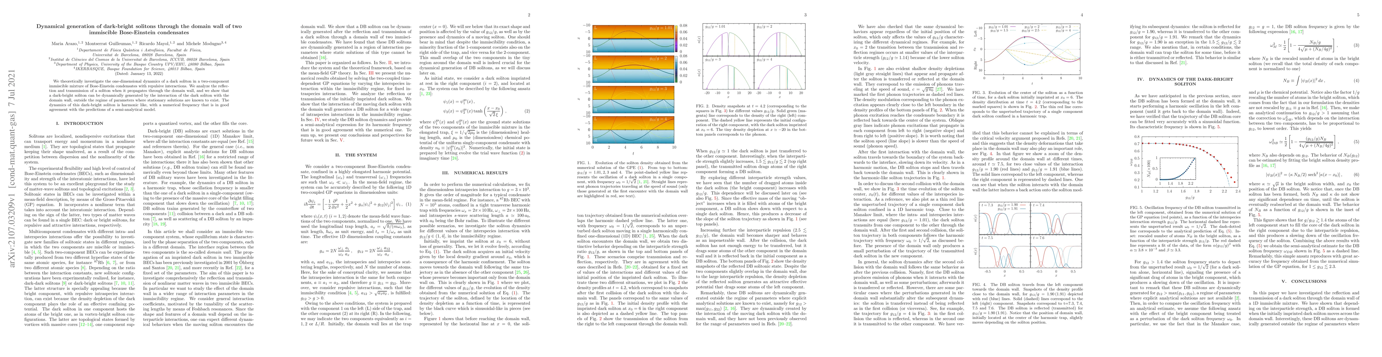 Thumbnail for Dynamical generation of dark-bright solitons through the domain wall of
  two immiscible Bose-Einstein condensates