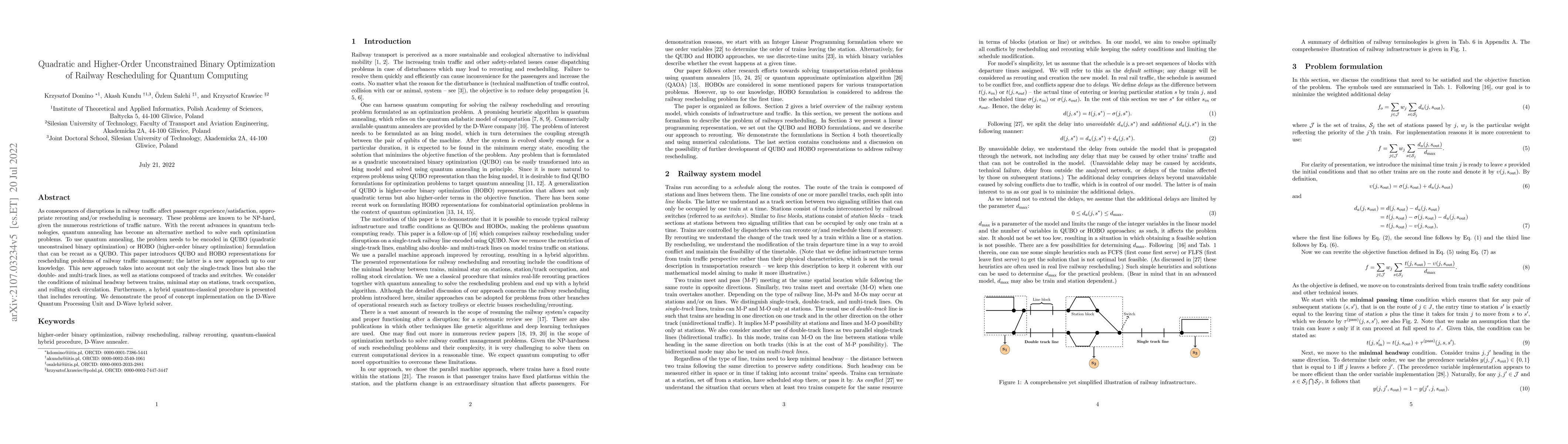 Thumbnail for Quadratic and Higher-Order Unconstrained Binary Optimization of Railway
  Rescheduling for Quantum Computing