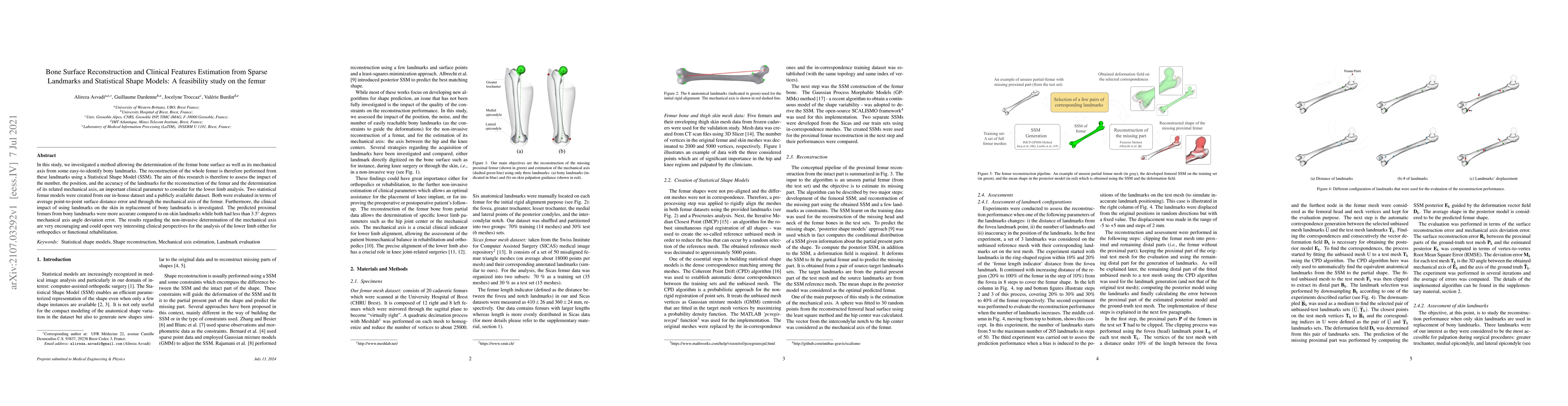 Thumbnail for Bone Surface Reconstruction and Clinical Features Estimation from Sparse
  Landmarks and Statistical Shape Models: A feasibility study on the femur