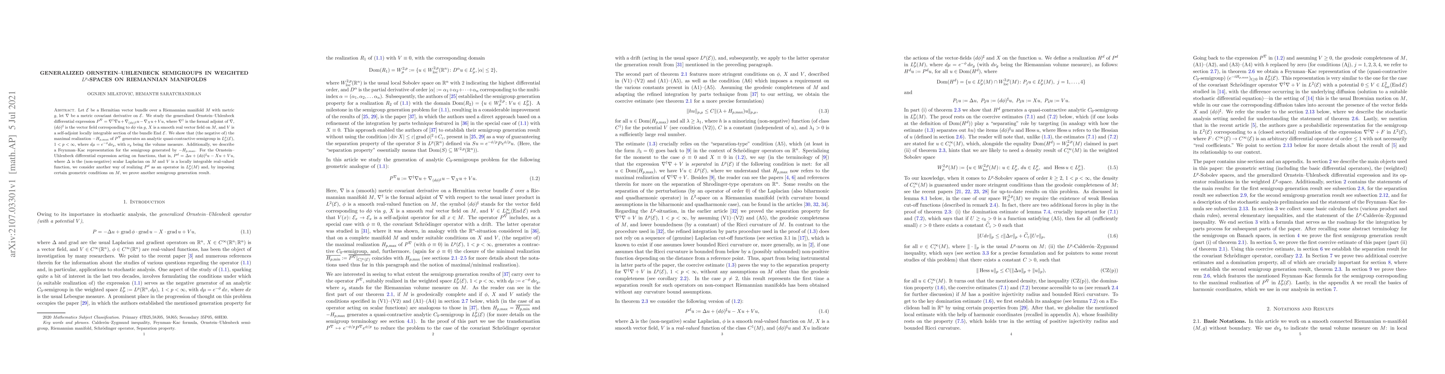 Thumbnail for Generalized Ornstein--Uhlenbeck Semigroups in weighted $L^p$-spaces on
  Riemannian Manifolds