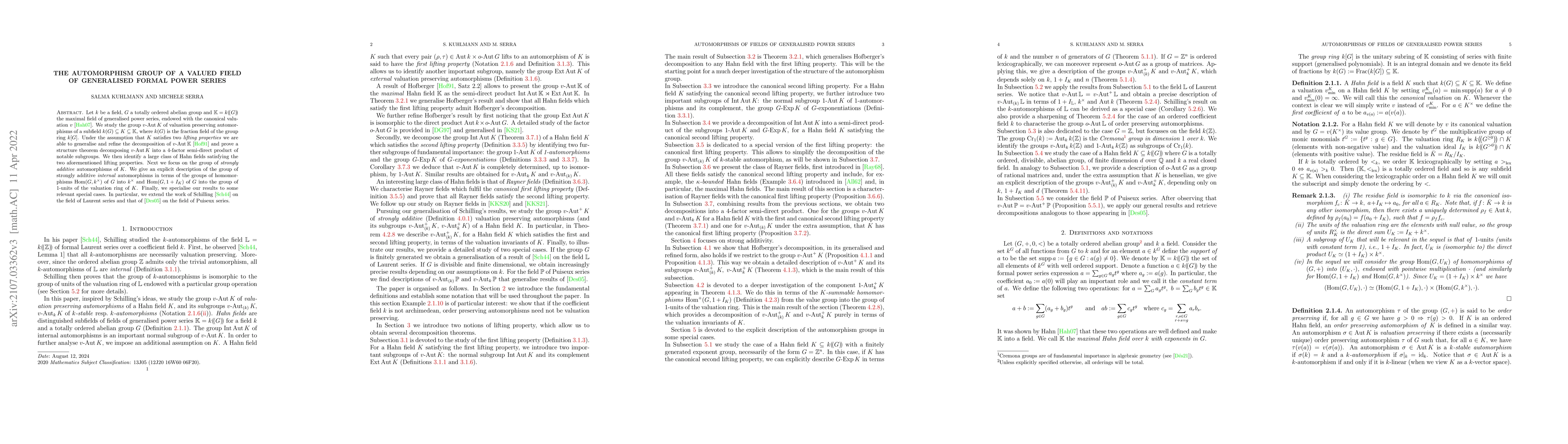 Thumbnail for The automorphism group of a valued field of generalised formal power
  series