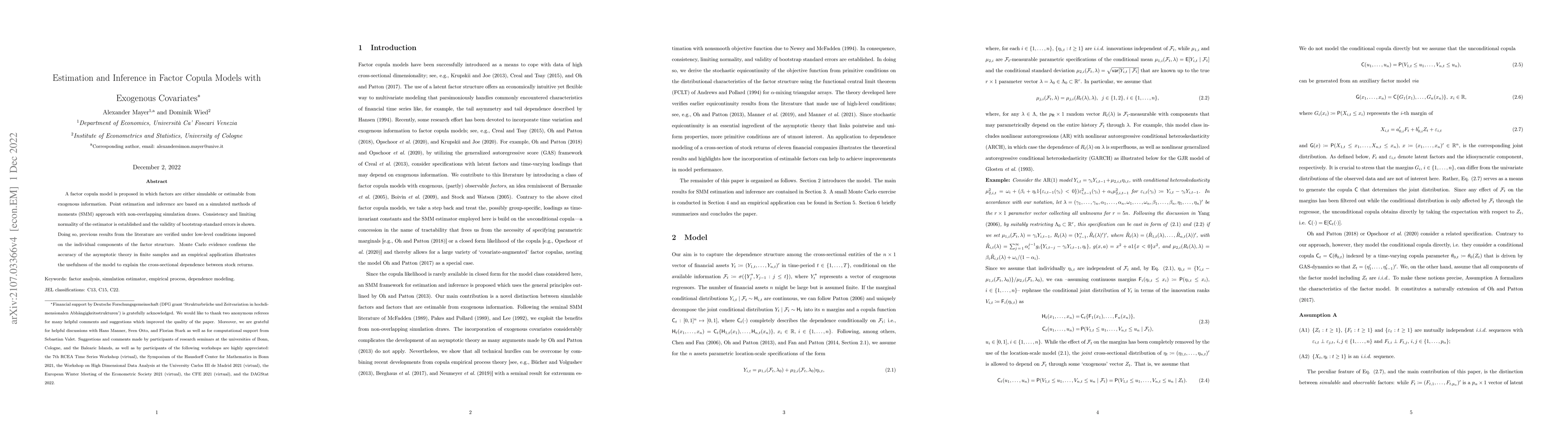 Thumbnail for Estimation and Inference in Factor Copula Models with Exogenous
  Covariates