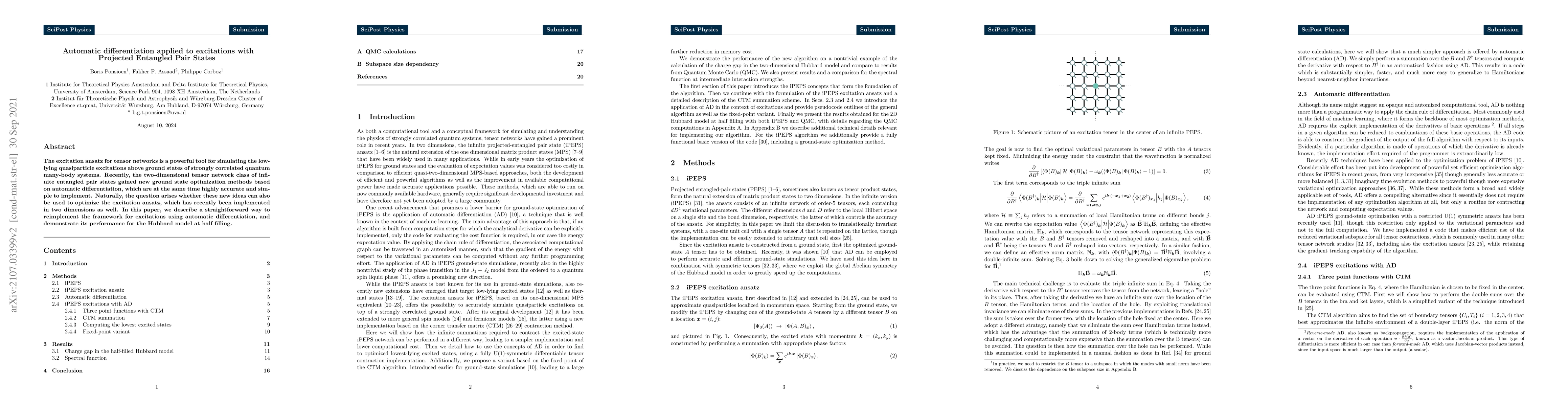 Thumbnail for Automatic differentiation applied to excitations with Projected
  Entangled Pair States
