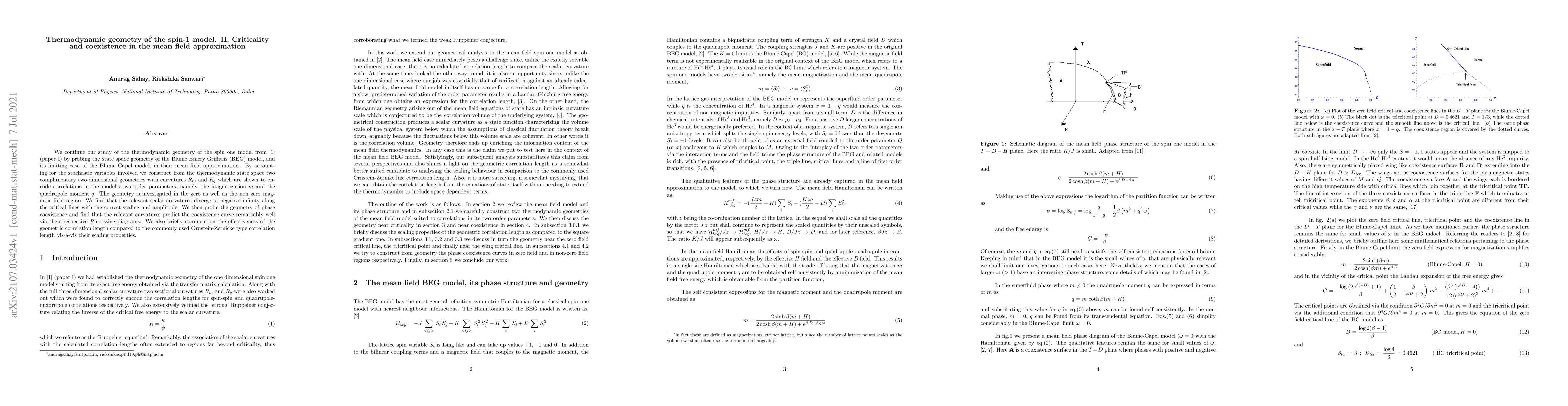 Thumbnail for Thermodynamic geometry of the spin-1 model. II. Criticality and
  coexistence in the mean field approximation