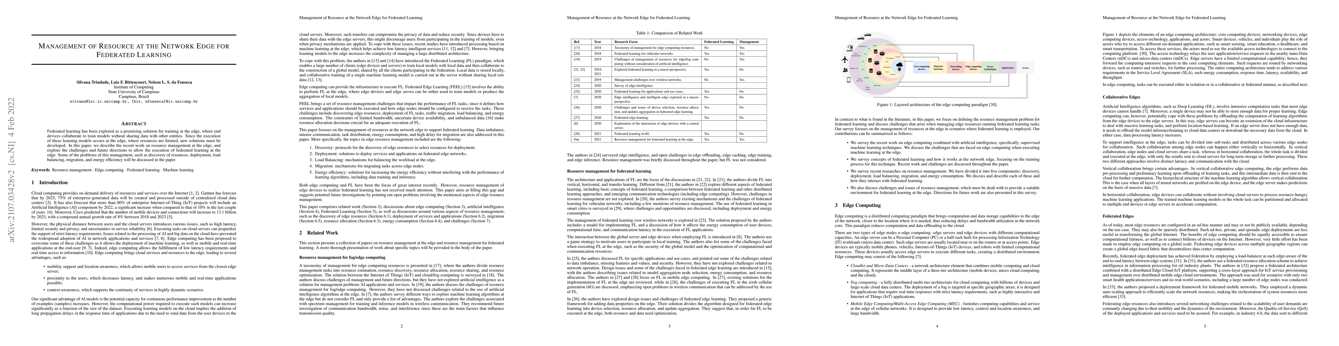 Thumbnail for Management of Resource at the Network Edge for Federated Learning