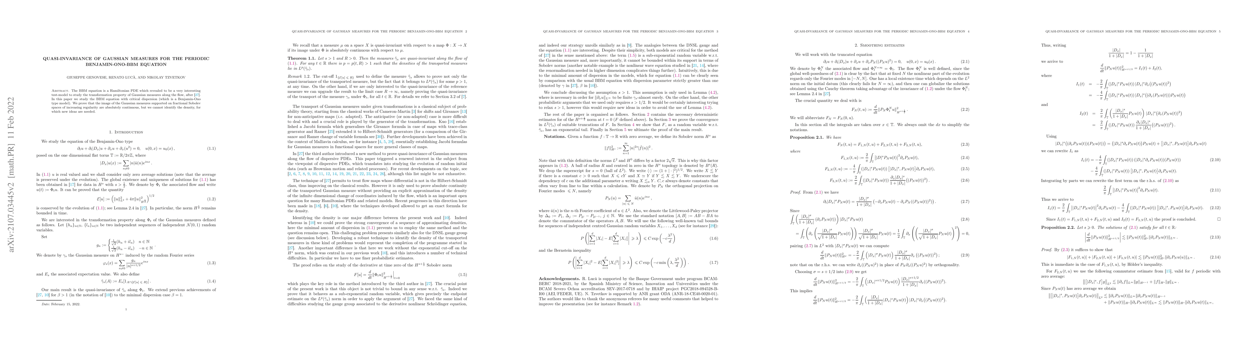 Thumbnail for Quasi-invariance of Gaussian measures for the periodic Benjamin-Ono-BBM
  equation