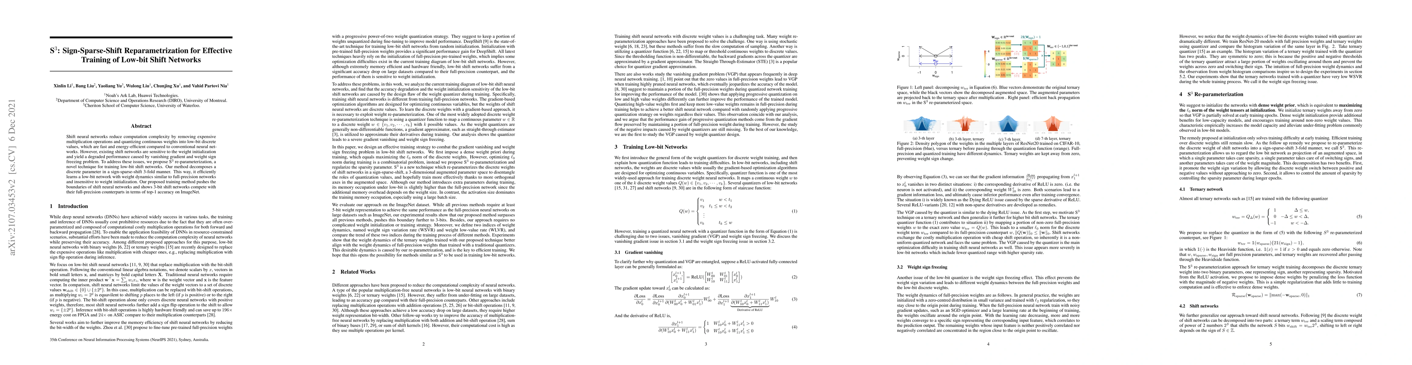 Thumbnail for $S^3$: Sign-Sparse-Shift Reparametrization for Effective Training of
  Low-bit Shift Networks