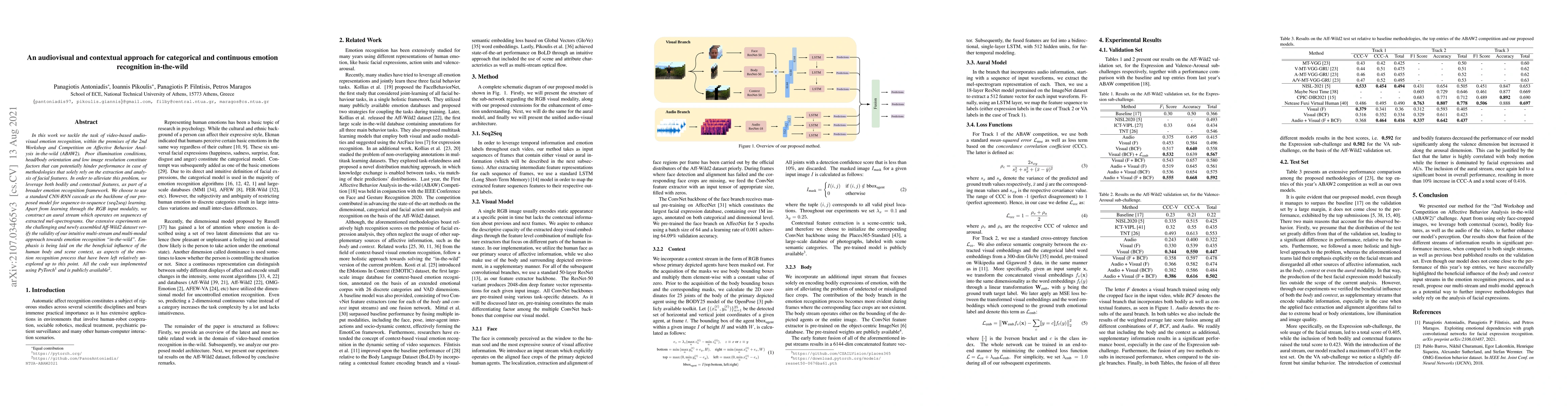 Thumbnail for An audiovisual and contextual approach for categorical and continuous
  emotion recognition in-the-wild