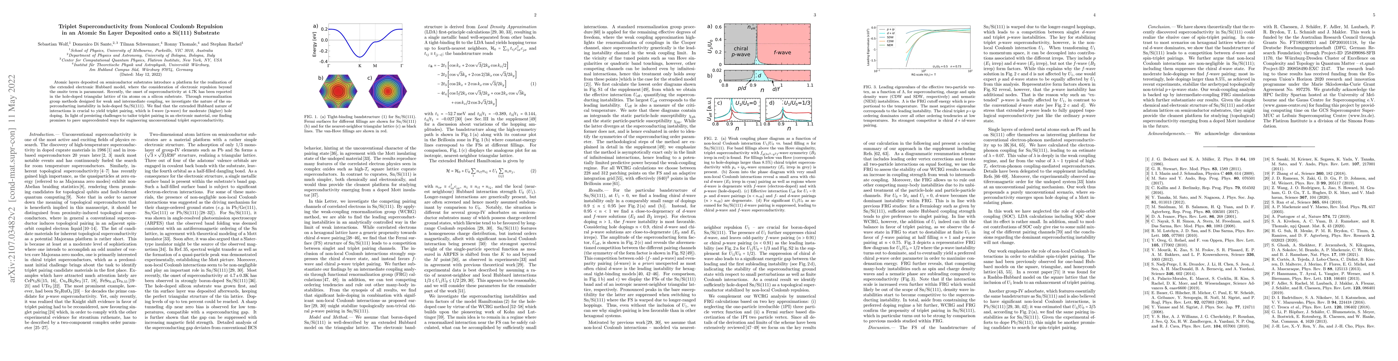 Thumbnail for Triplet Superconductivity from Nonlocal Coulomb Repulsion in an Atomic
  Sn Layer Deposited onto a Si(111) Substrate