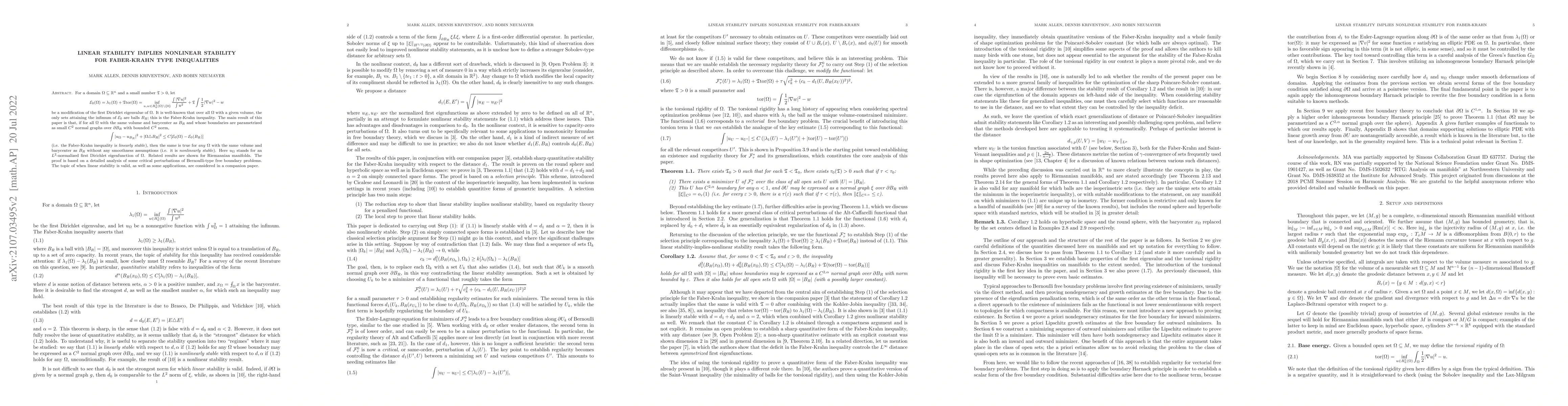 Thumbnail for Linear Stability Implies Nonlinear Stability for Faber-Krahn Type
  Inequalities