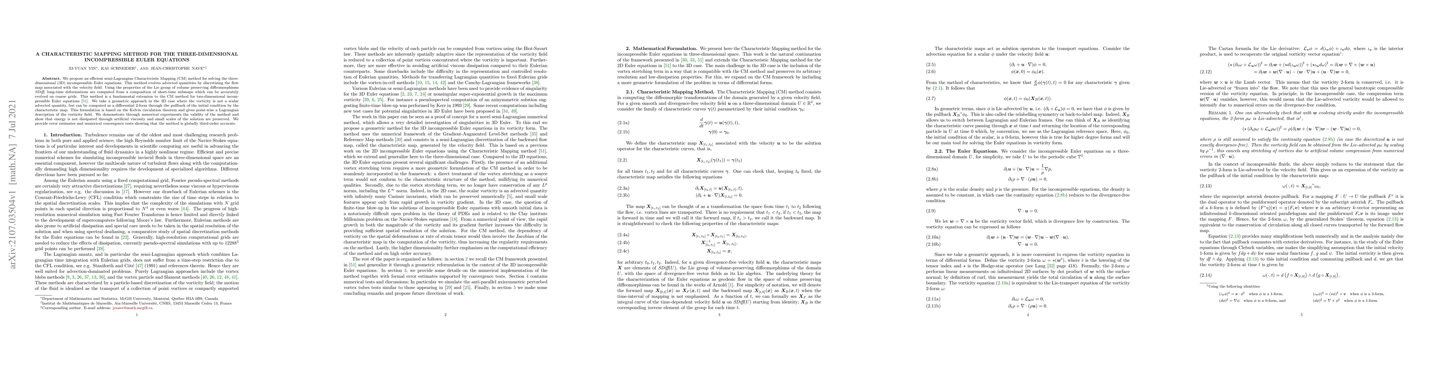 Thumbnail for A Characteristic Mapping Method for the three-dimensional incompressible
  Euler equations