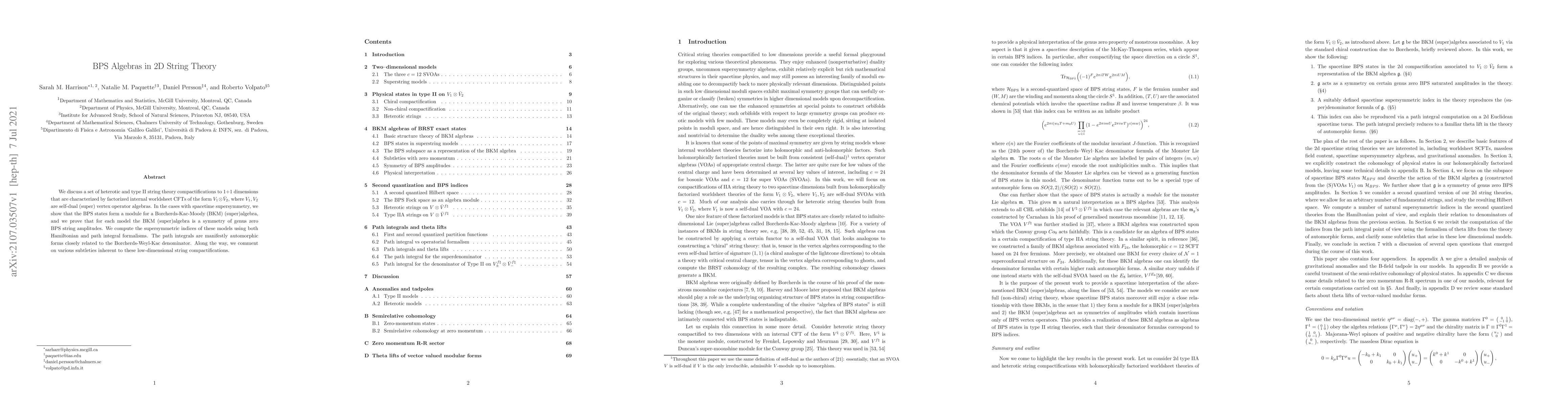 Thumbnail for BPS Algebras in 2D String Theory