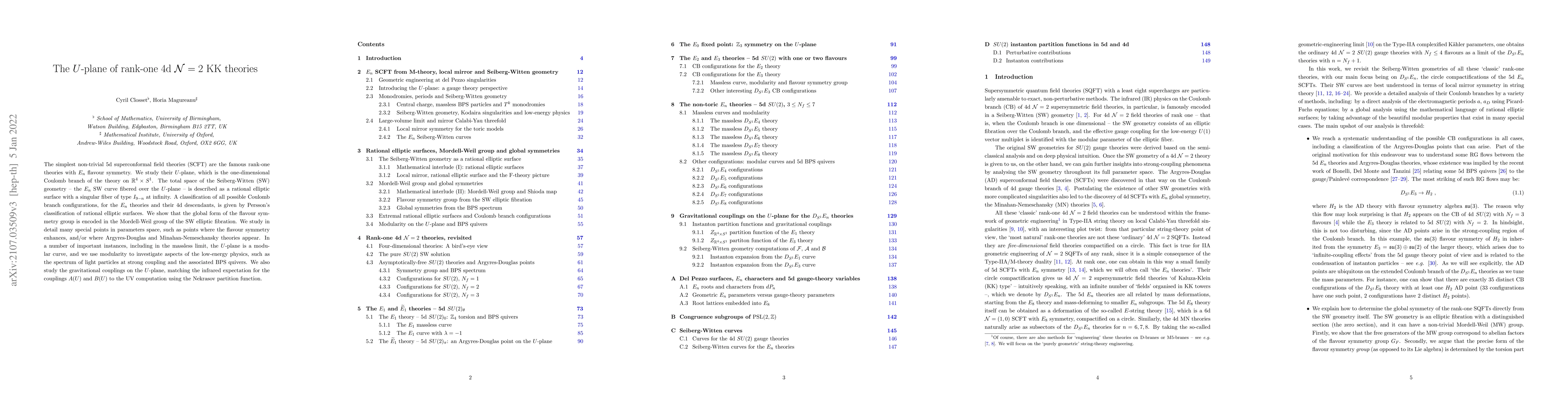 Thumbnail for The $U$-plane of rank-one 4d $\mathcal{N}=2$ KK theories
