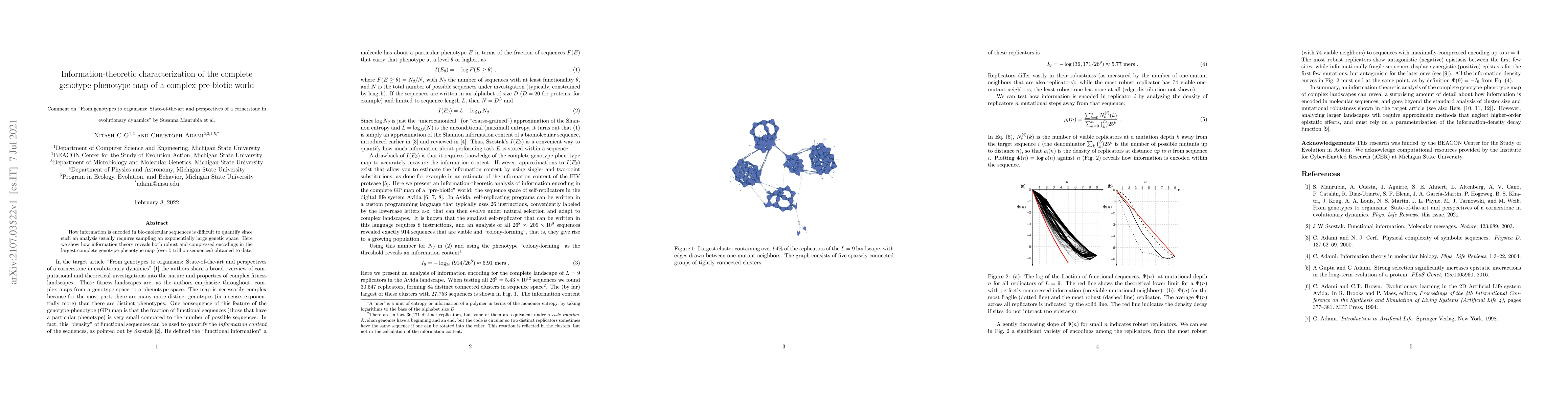 Thumbnail for Information-theoretic characterization of the complete
  genotype-phenotype map of a complex pre-biotic world