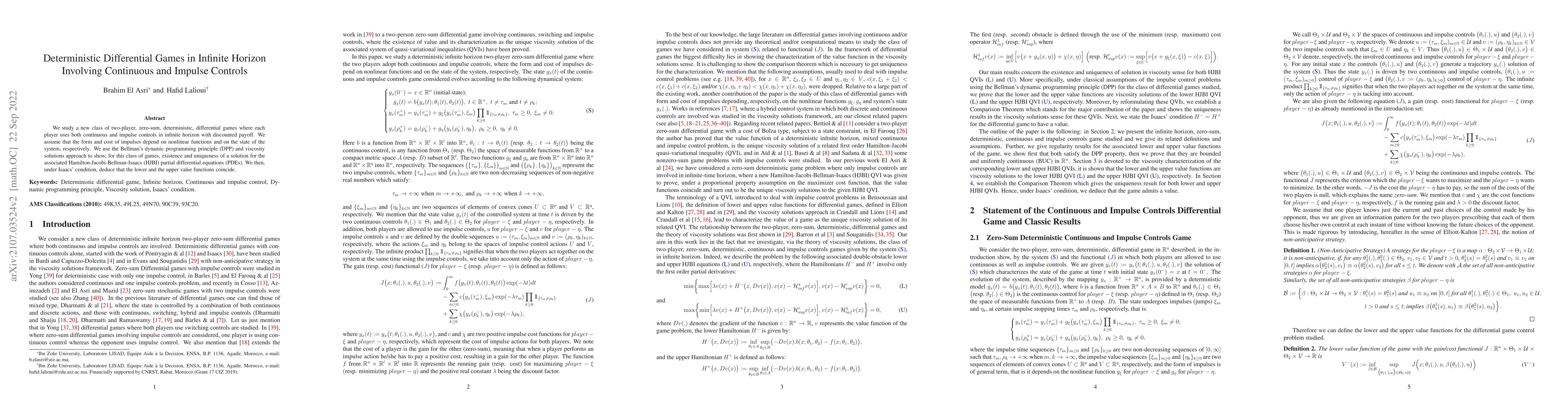 Thumbnail for Deterministic Differential Games in Infinite Horizon Involving
  Continuous and Impulse Controls
