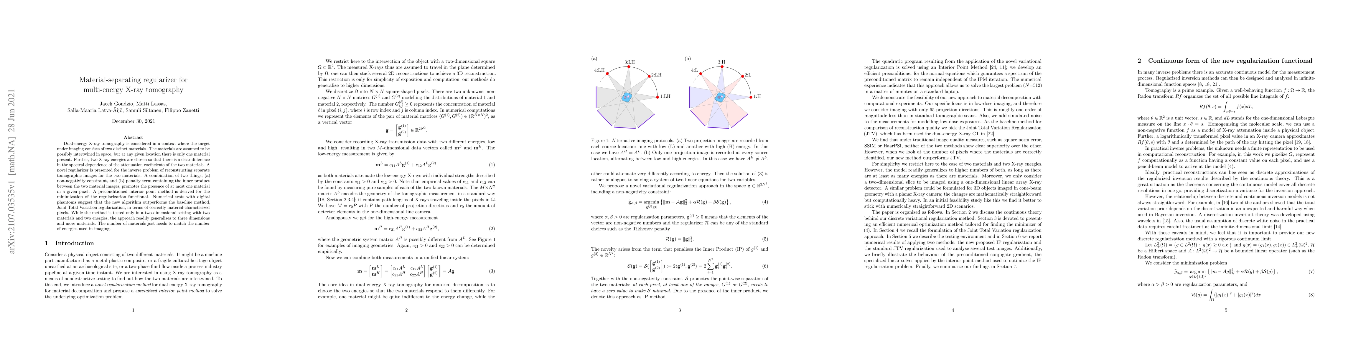 Thumbnail for Material-separating regularizer for multi-energy X-ray tomography