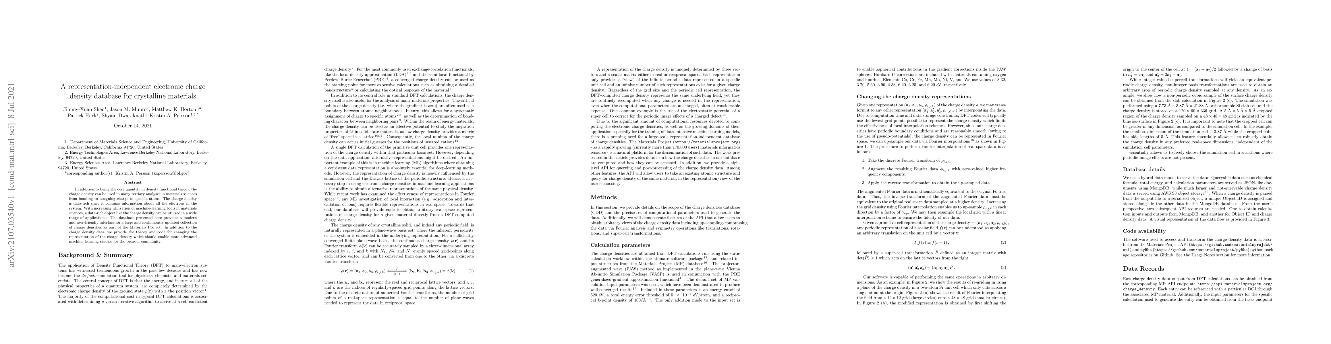 Thumbnail for A representation-independent electronic charge density database for
  crystalline materials
