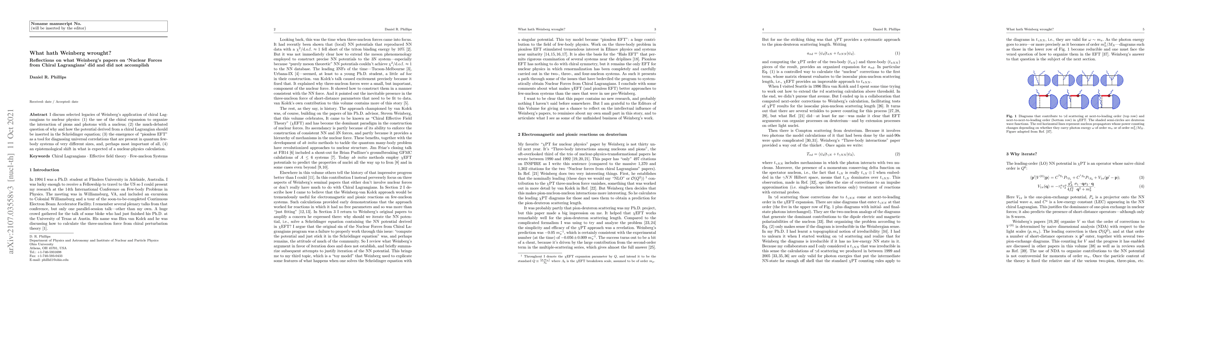 Thumbnail for What hath Weinberg wrought? Reflections on what Weinberg's papers on
  'Nuclear Forces from Chiral Lagrangians' did and did not accomplish