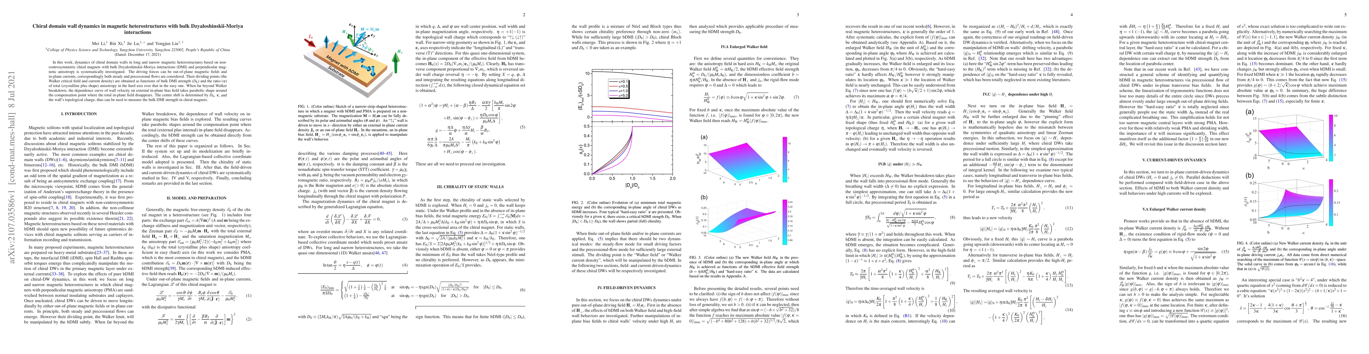 Thumbnail for Chiral domain wall dynamics in magnetic heterostructures with bulk
  Dzyaloshinskii-Moriya interactions