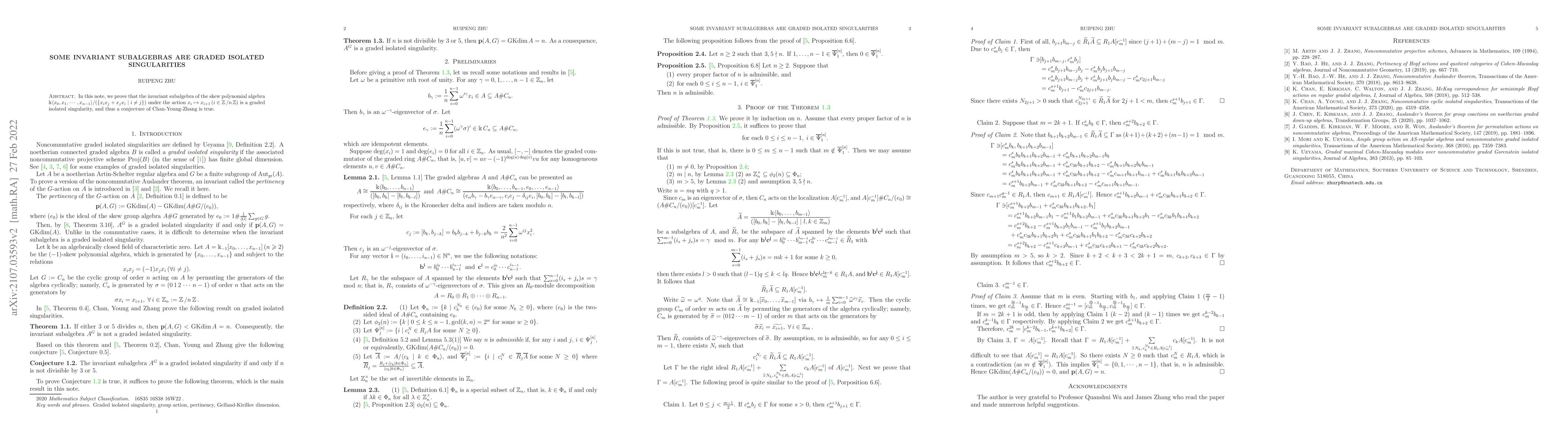 Thumbnail for Some invariant subalgebras are graded isolated singularities