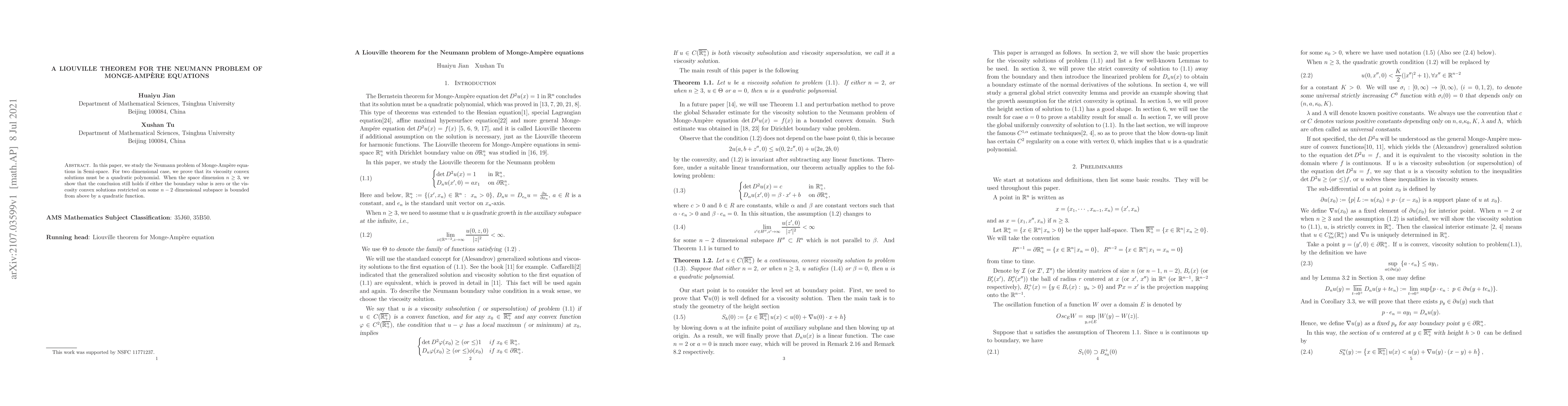 Thumbnail for A Liouville theorem for the Neumann problem of the Monge-Ampere equation