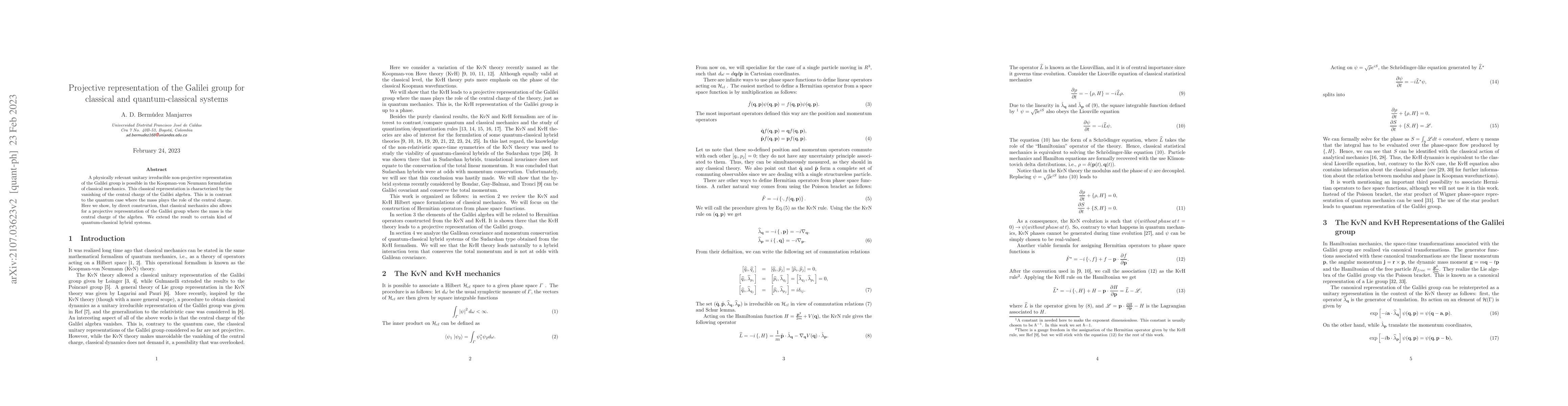 Thumbnail for Projective representation of the Galilei group for classical and
  quantum-classical systems