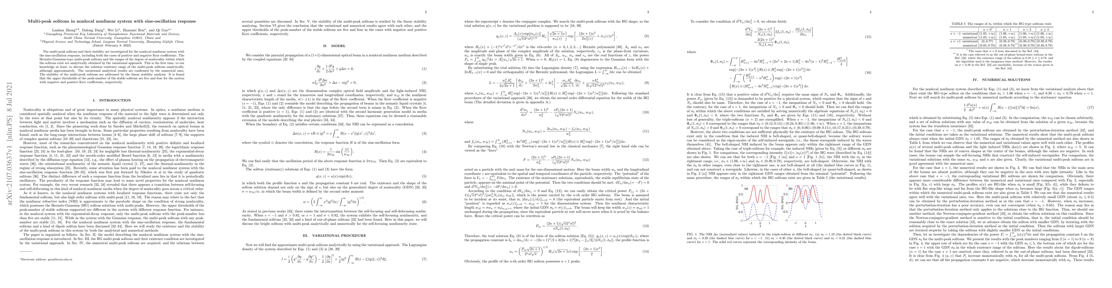 Thumbnail for Multi-peak solitons in nonlocal nonlinear system with sine-oscillation
  response