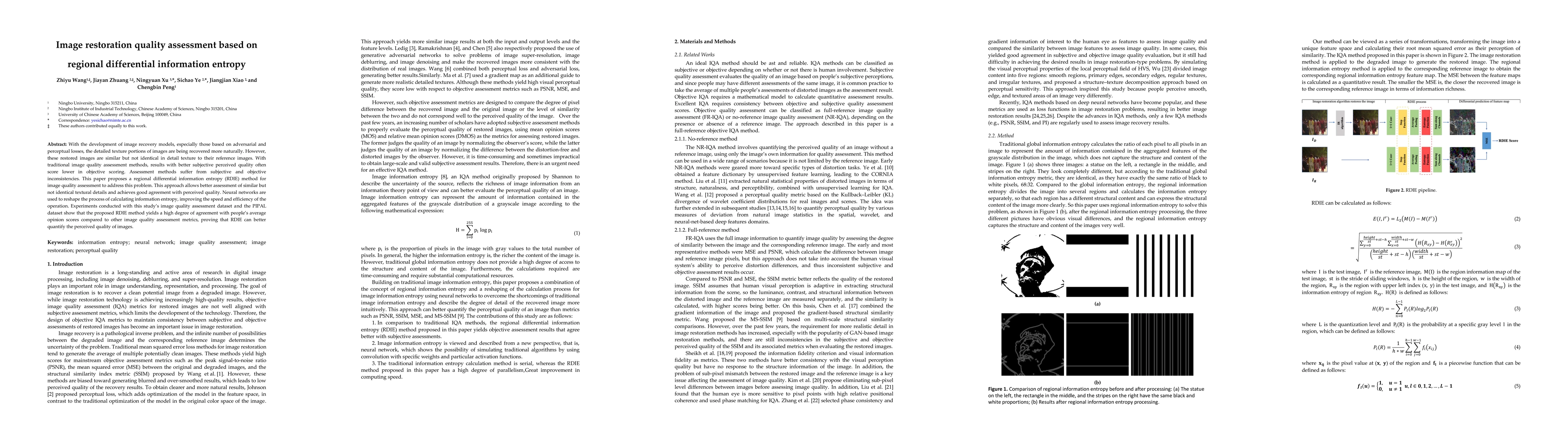 Thumbnail for Image restoration quality assessment based on regional differential
  information entropy