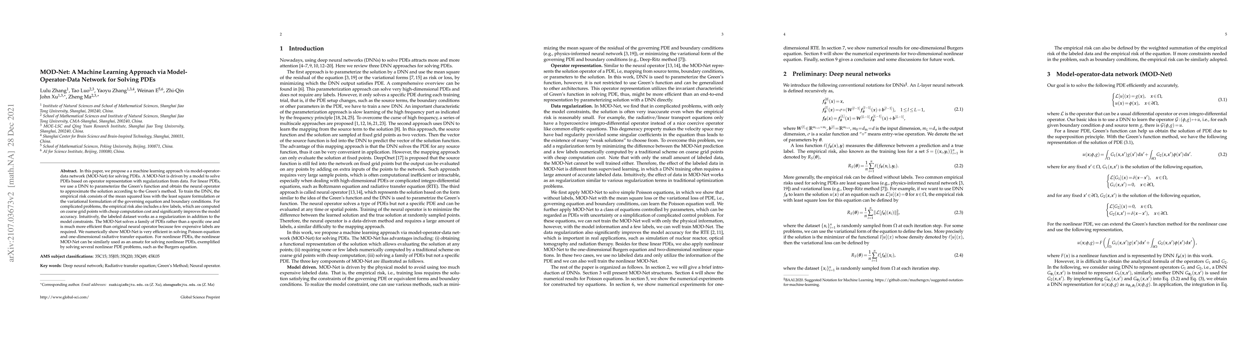 Thumbnail for MOD-Net: A Machine Learning Approach via Model-Operator-Data Network for
  Solving PDEs