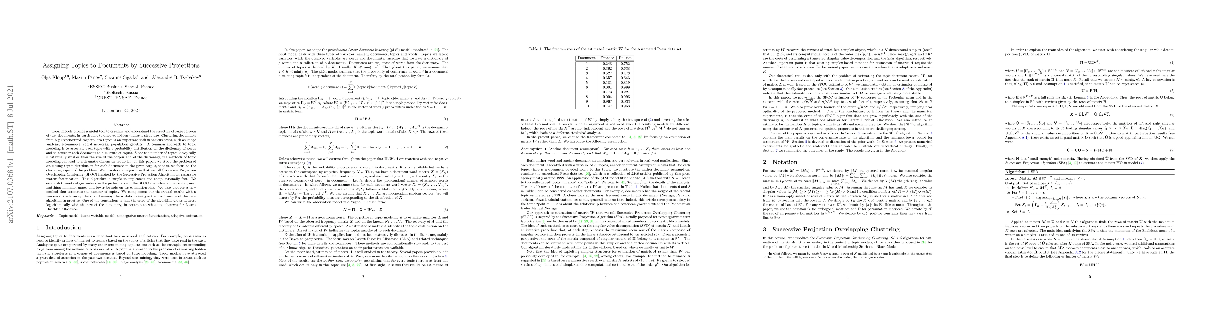 Thumbnail for Assigning Topics to Documents by Successive Projections