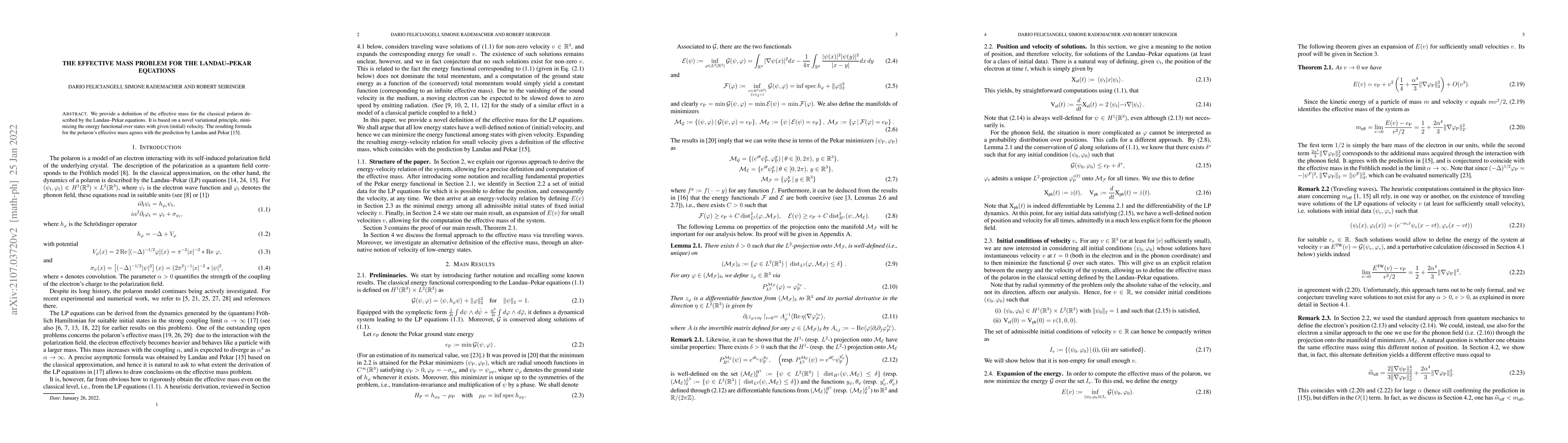 Thumbnail for The effective mass problem for the Landau-Pekar equations