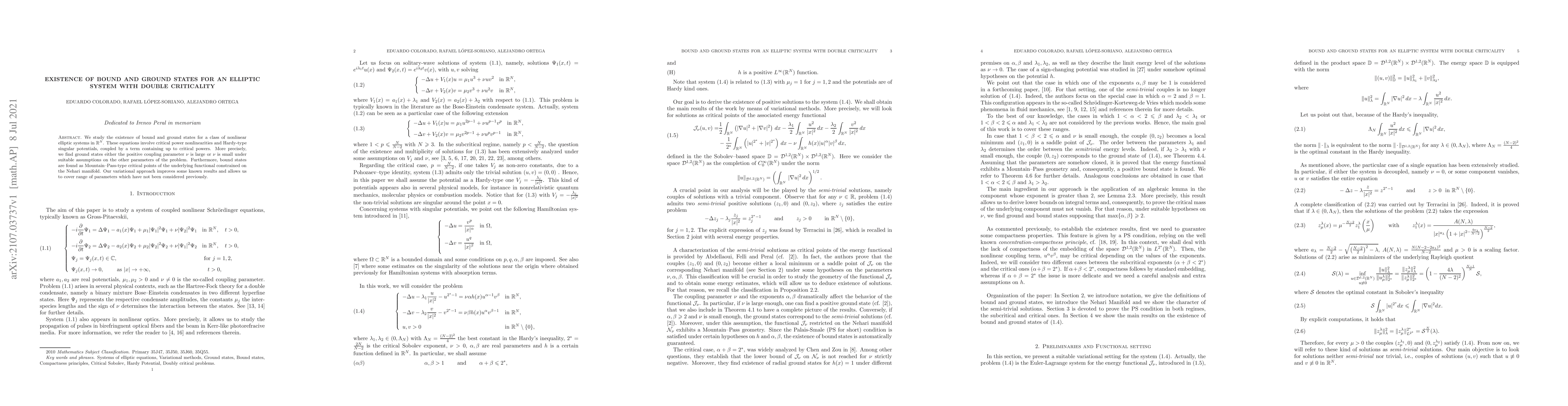 Thumbnail for Existence of bound and ground states for an elliptic system with double
  criticality