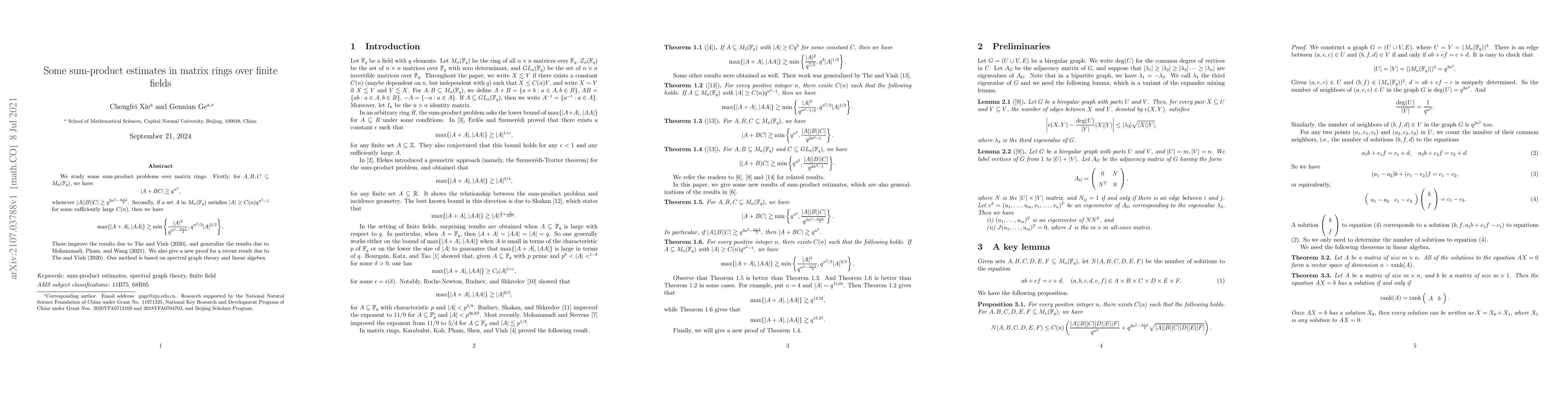 Thumbnail for Some sum-product estimates in matrix rings over finite fields