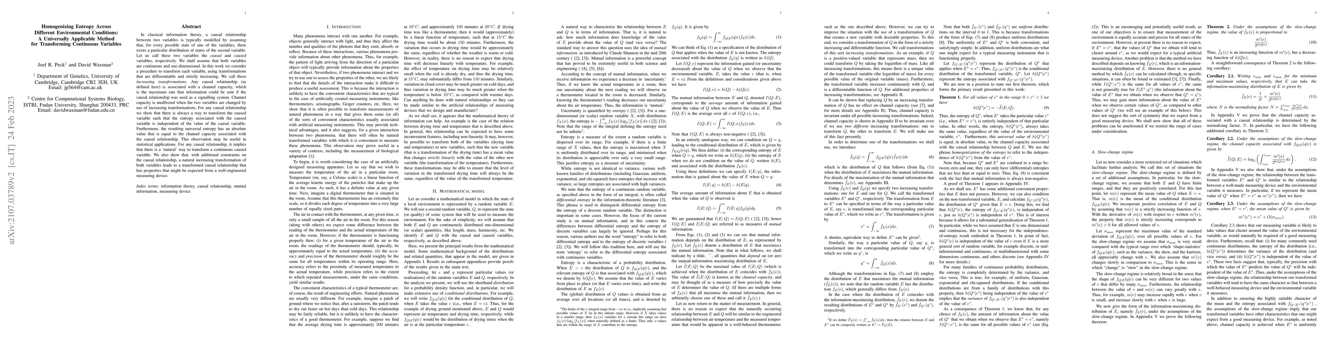 Thumbnail for Homogenizing Entropy Across Different Environmental Conditions: A
  Universally Applicable Method for Transforming Continuous Variables