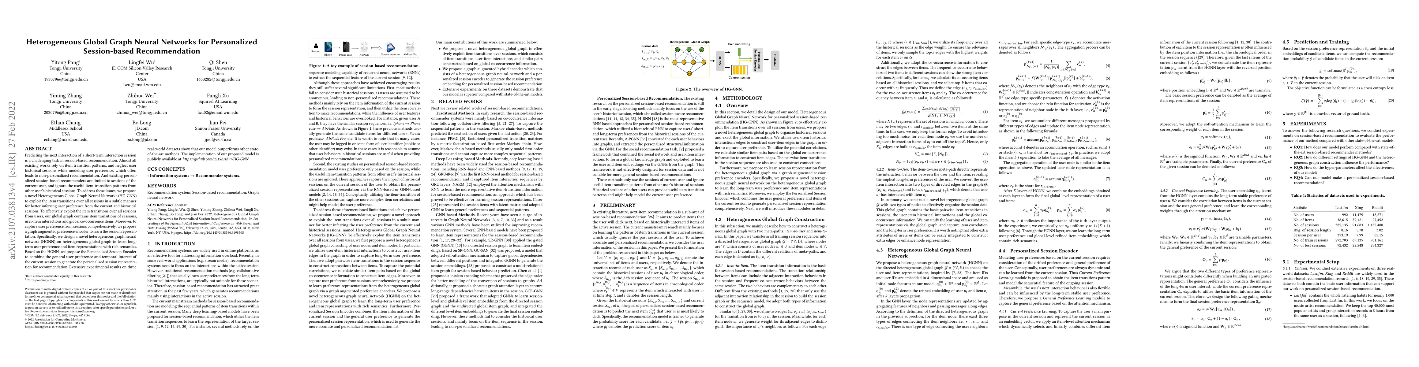 Thumbnail for Heterogeneous Global Graph Neural Networks for Personalized
  Session-based Recommendation