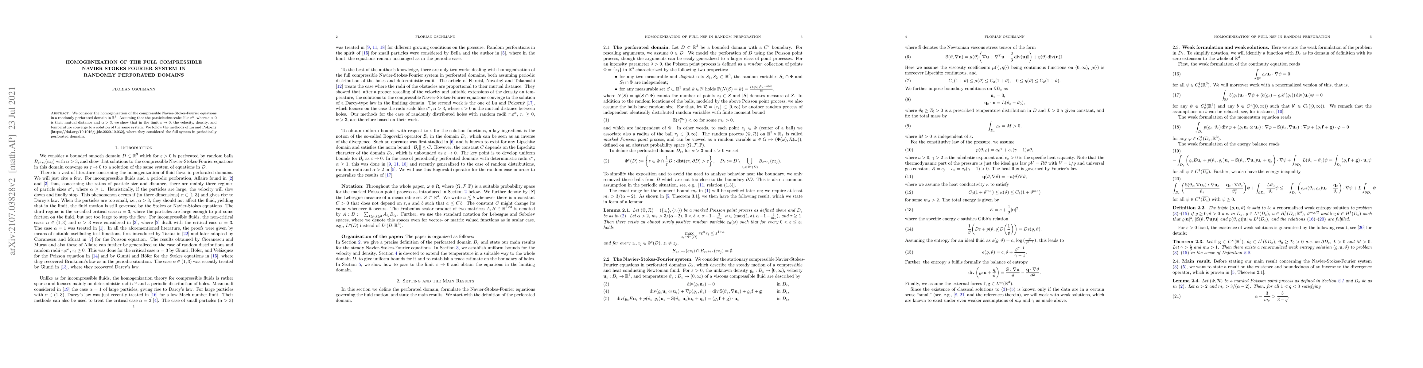 Thumbnail for Homogenization of the full compressible Navier-Stokes-Fourier system in
  randomly perforated domains