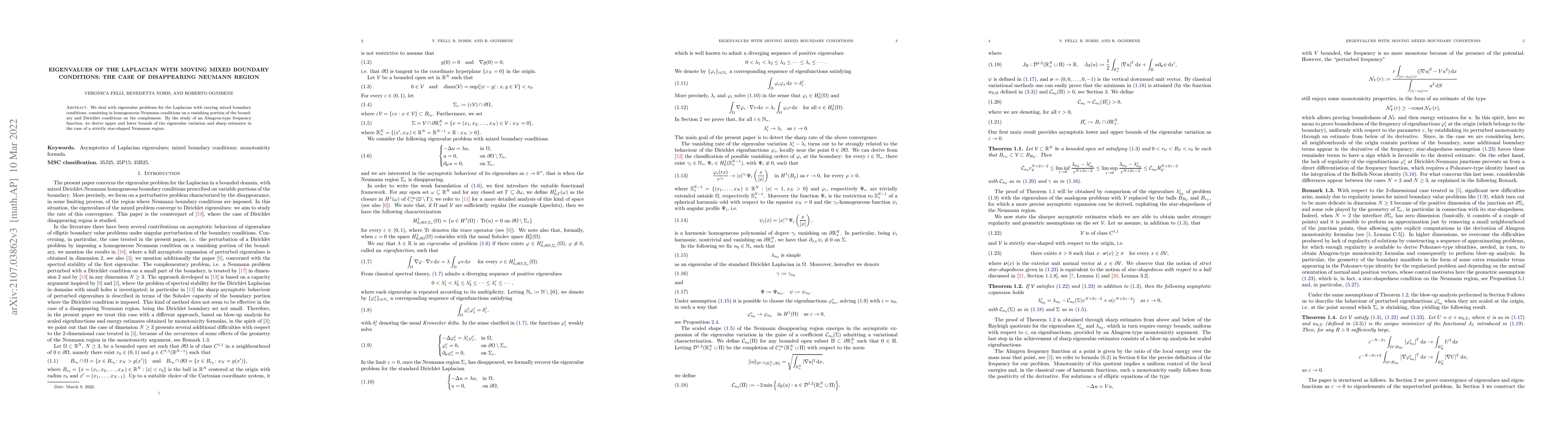 Thumbnail for Eigenvalues of the Laplacian with moving mixed boundary conditions: the
  case of disappearing Neumann region