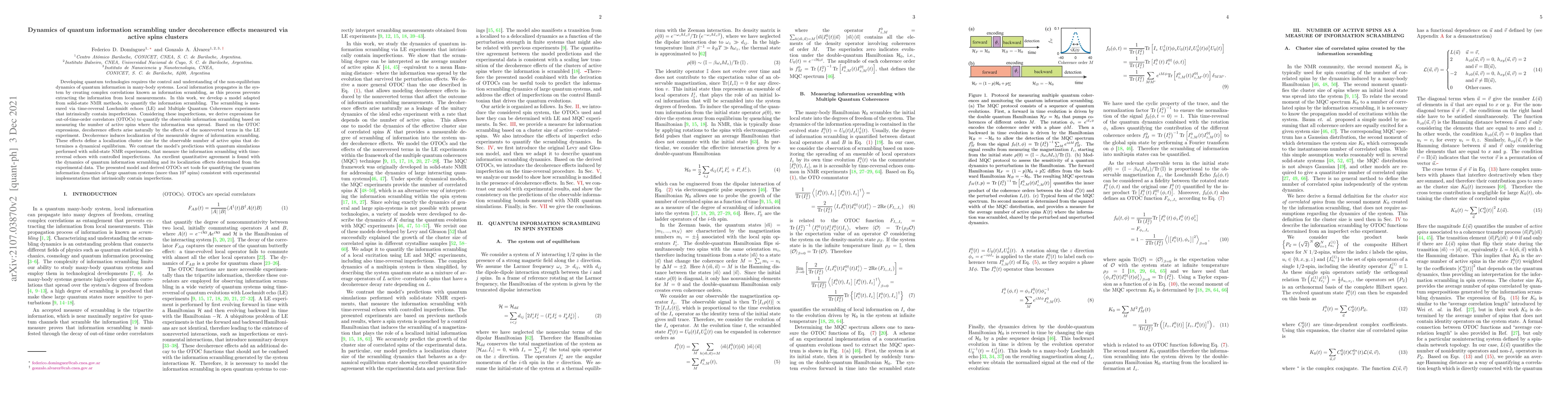 Thumbnail for Dynamics of quantum information scrambling under decoherence effects
  measured via active spins clusters