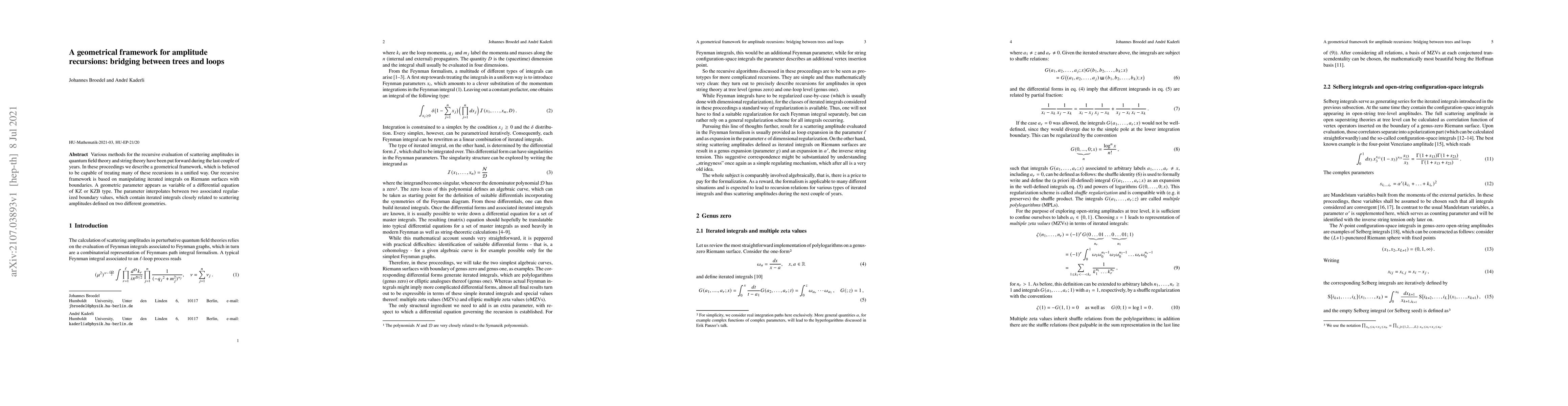 Thumbnail for A geometrical framework for amplitude recursions: bridging between trees
  and loops