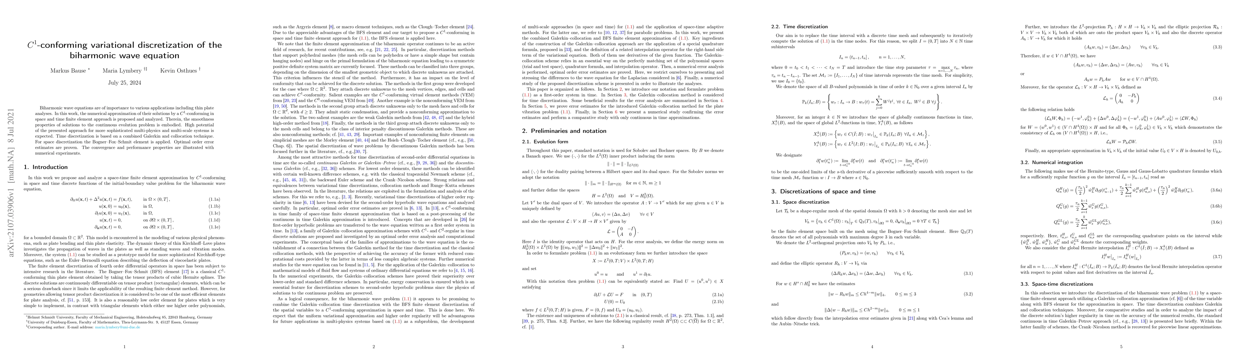 Thumbnail for $C^1$-conforming variational discretization of the biharmonic wave
  equation