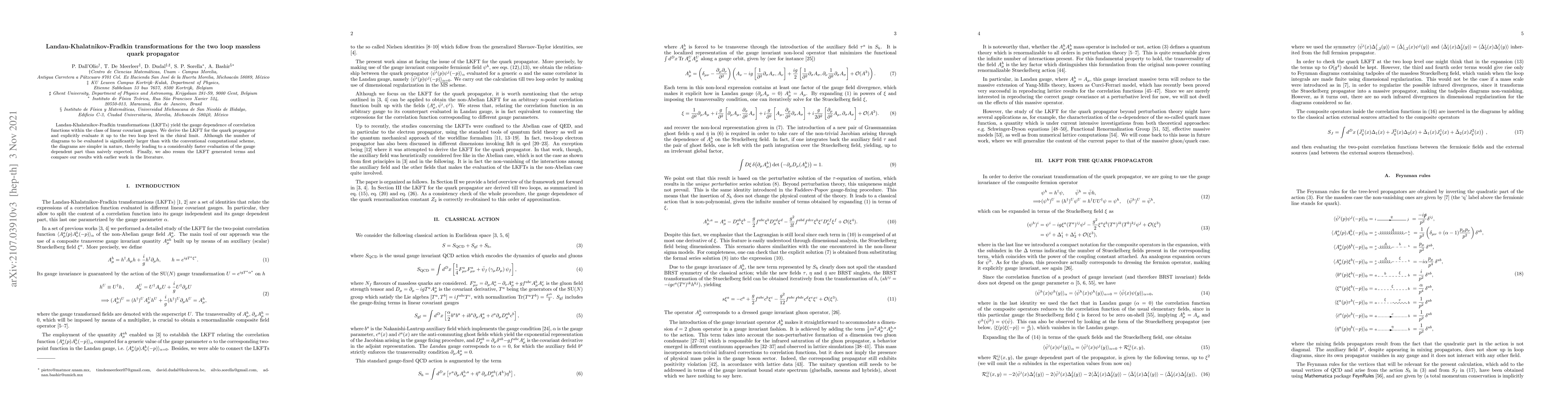 Thumbnail for Landau-Khalatnikov-Fradkin transformations for the two loop massless
  quark propagator
