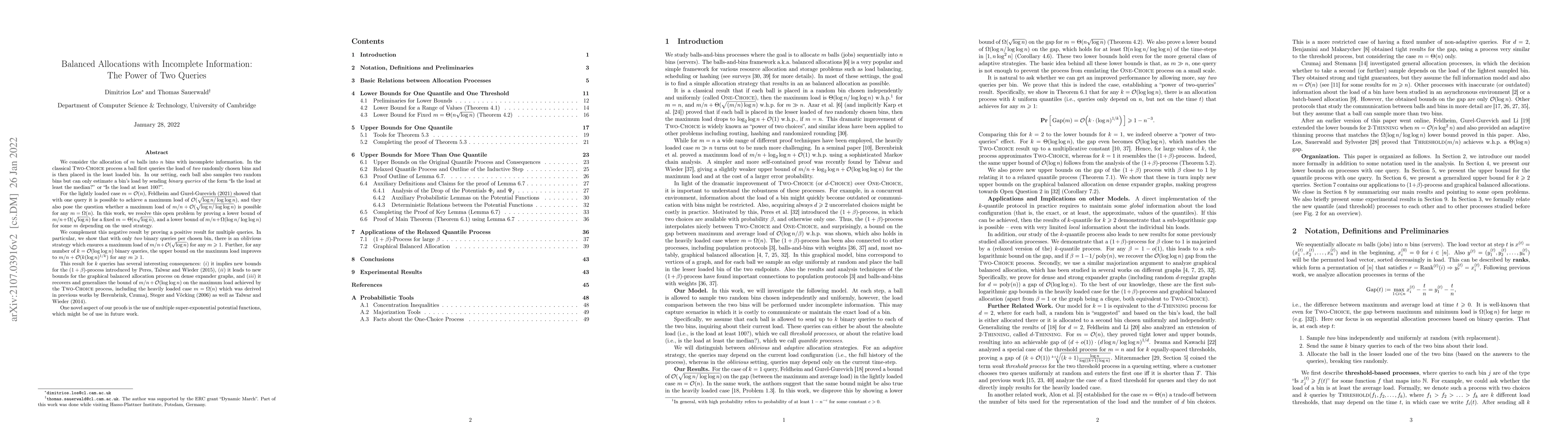 Thumbnail for Balanced Allocations with Incomplete Information: The Power of Two
  Queries