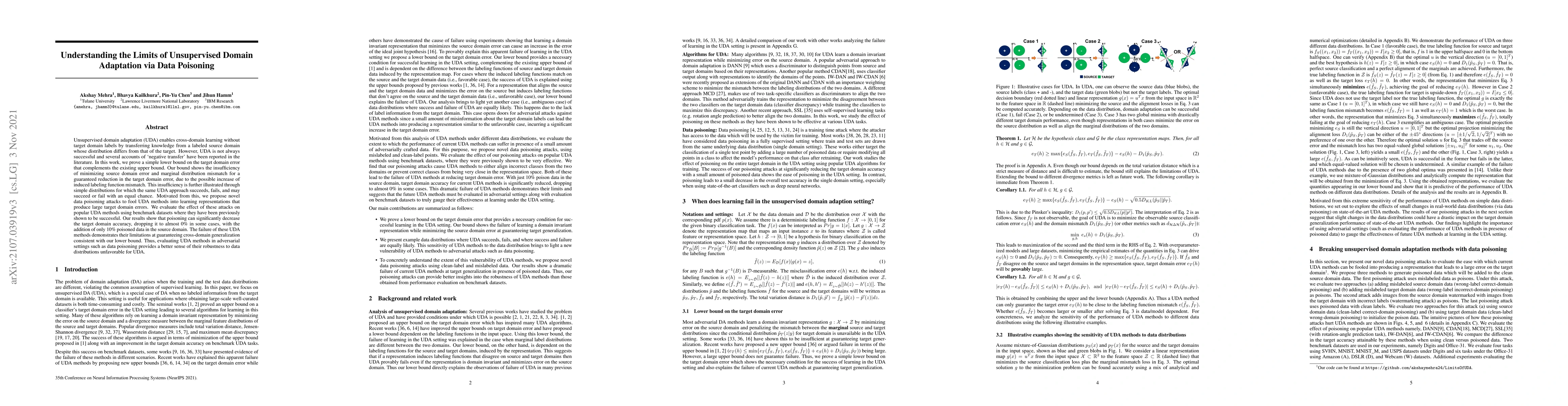 Thumbnail for Understanding the Limits of Unsupervised Domain Adaptation via Data
  Poisoning