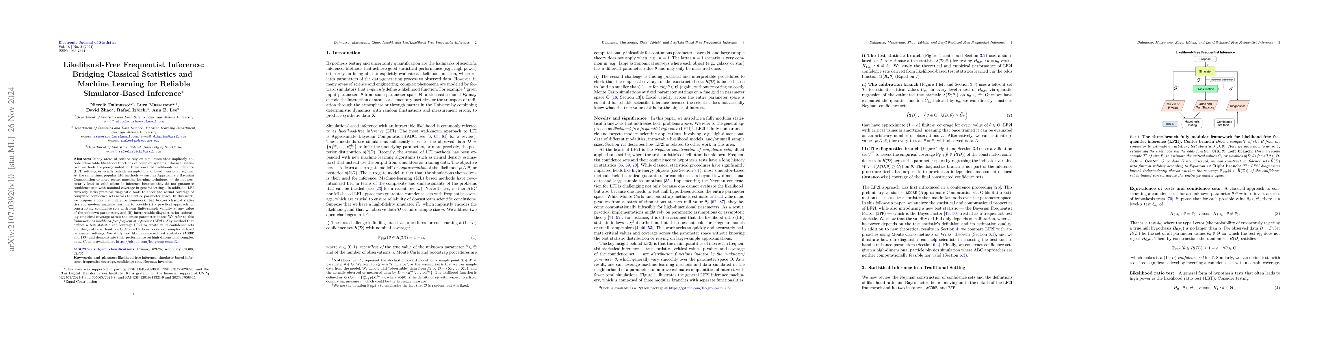 Thumbnail for Likelihood-Free Frequentist Inference: Bridging Classical Statistics and
  Machine Learning for Reliable Simulator-Based Inference