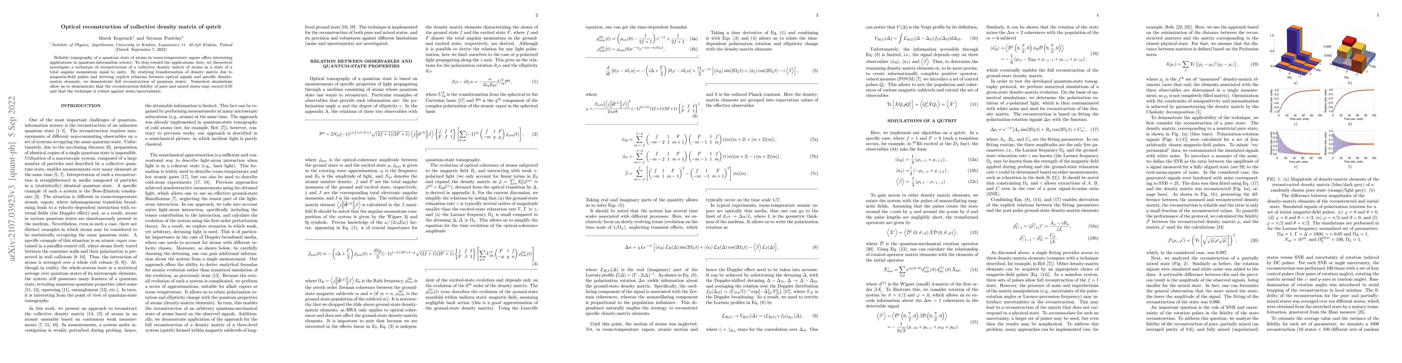 Thumbnail for Optical reconstruction of collective density matrix of qutrit